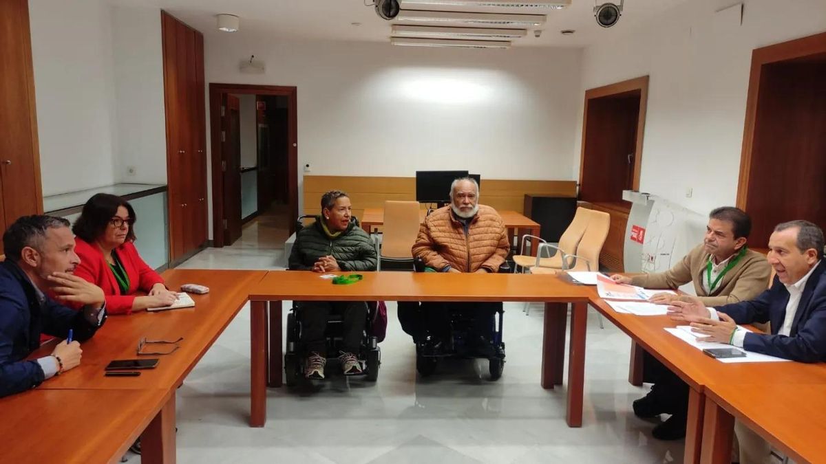 Miembros de la Alianza por la Polio y la Postpolio en Andalucía (APPA) en una reunión con el PSOE.