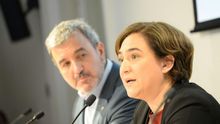Collboni i Colau durant la presentació del seu acord de govern