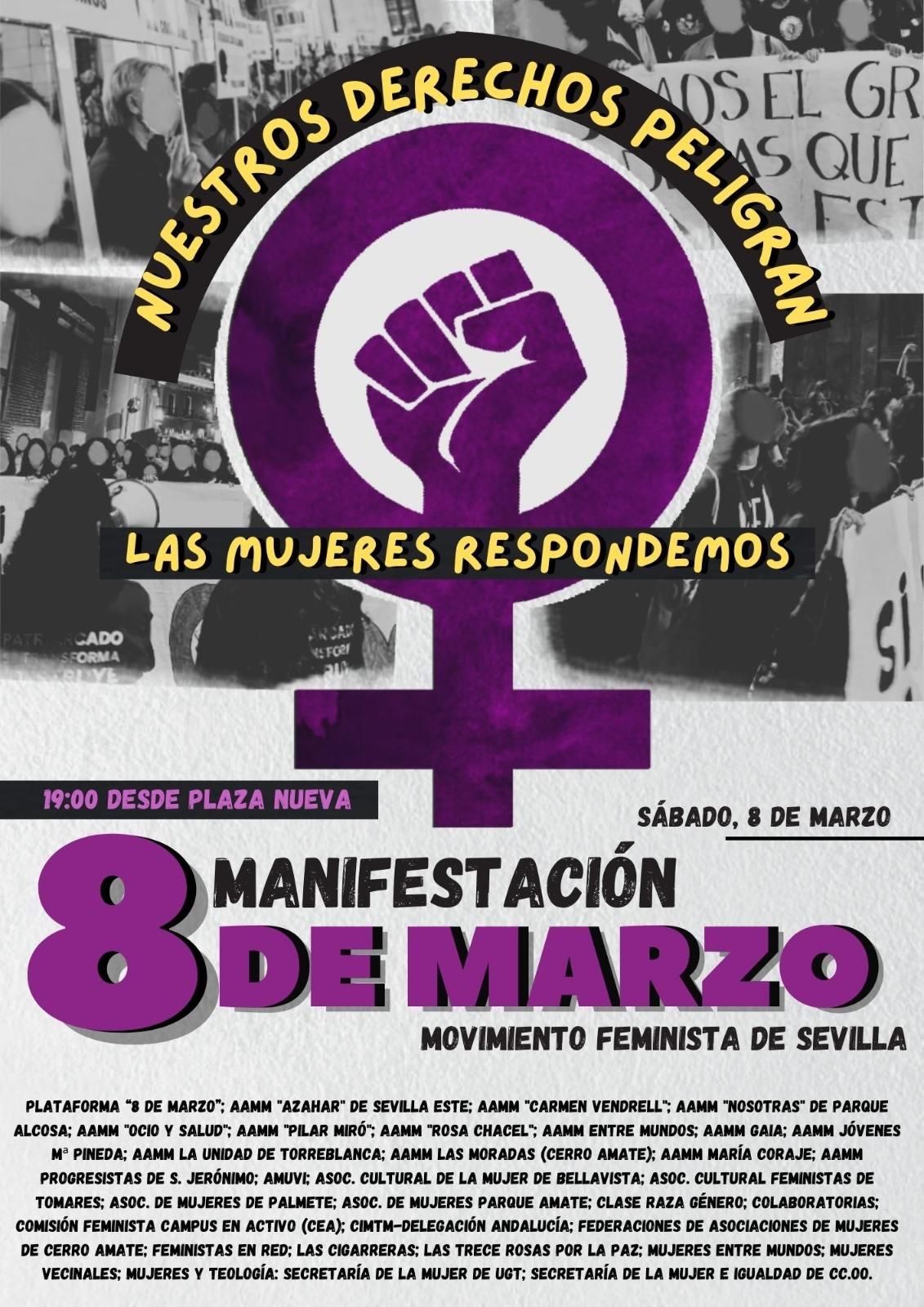 Cartel de la manifestación por el 8M de Movimiento Feminista de Sevilla