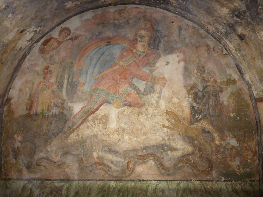 Pinturas murales en el Mitreo de Capua Vetere. Este es el santuario mitraico mejor conservado de todo el 'orbe romano'.