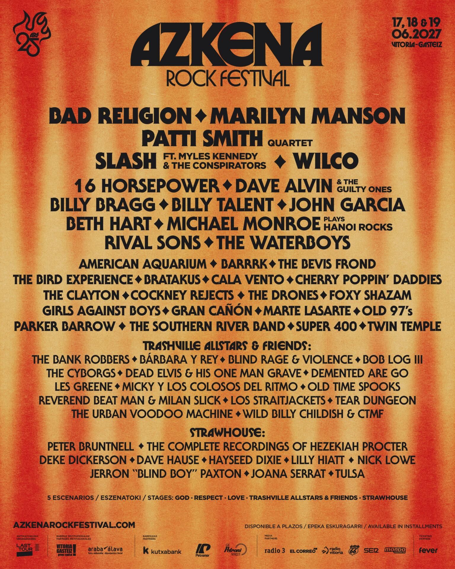 El cartel de la edición de 2027 del Azkena Rock Festival