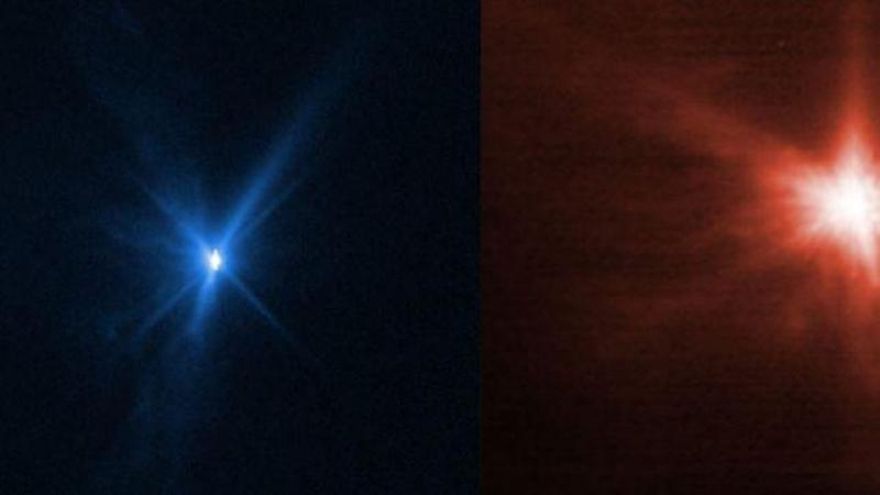 El choque de DART contra un asteroide, visto desde los telescopios Hubble y Webb