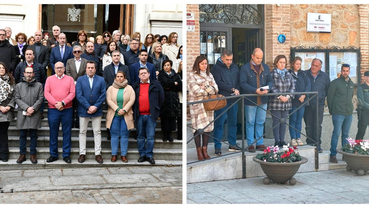 Minuto de silencio a las puertas de la Diputación de Toledo que se ha repetido en numerosos ayuntamientos de las provincia por la muerte de dos guardias civiles en Barbate
