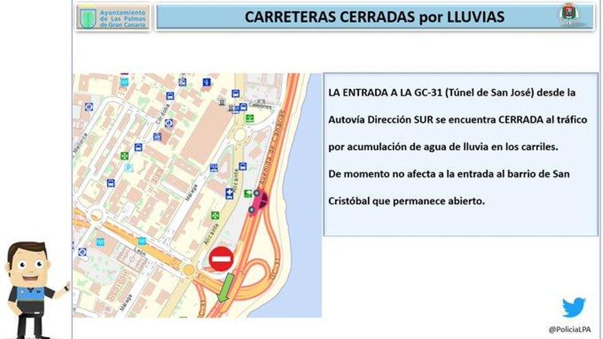 Cierre del túnel San José en Las Palmas de Gran Canaria por la lluvia