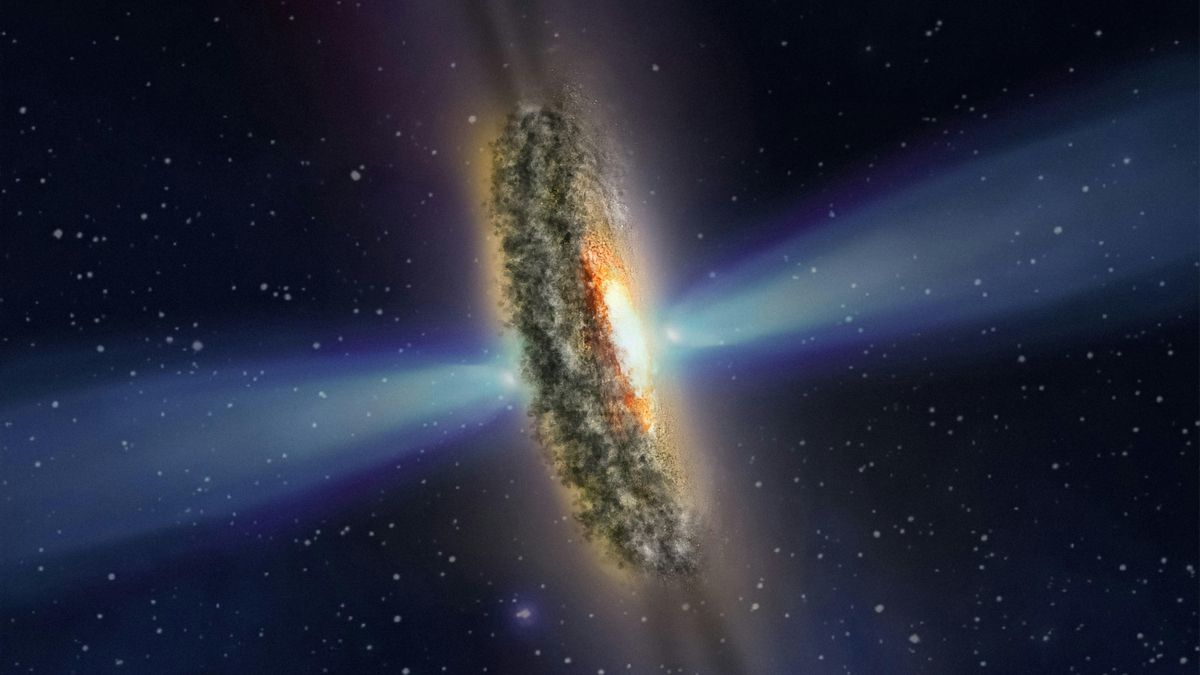 Impresión artística del agujero negro que alberga el núcleo de la galaxia espiral NGC 4388.