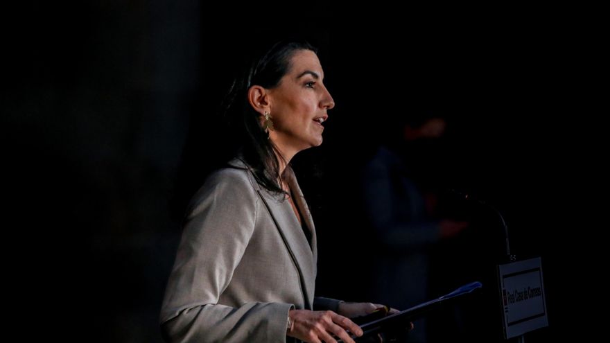 La portavoz del Grupo Parlamentario de Vox, Rocío Monasterio, comparece en la Real Casa de Correos, sede de la Presidencia de la Comunidad de Madrid, a 24 de enero de 2022, en Madrid, (España). La presidenta de la Comunidad de Madrid, Isabel Díaz Ayuso, h