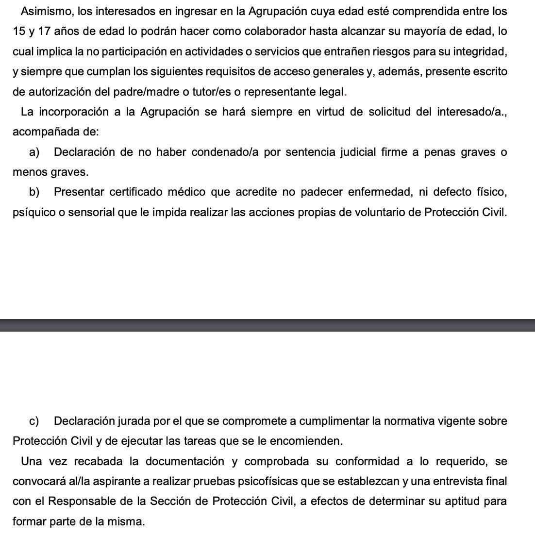 Fragmento del reglamento de protección civil de Santa Cruz de Tenerife