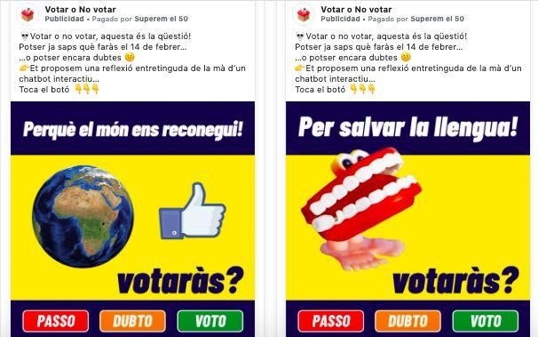 Anuncios de "Superem el 50" en Facebook.