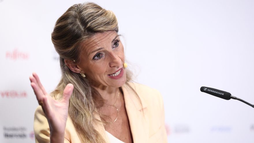 Yolanda Díaz durante un desayuno informativo de Europa Press en el NH Collection Eurobuilding, a 9 de octubre de 2025 en Madrid (España).
