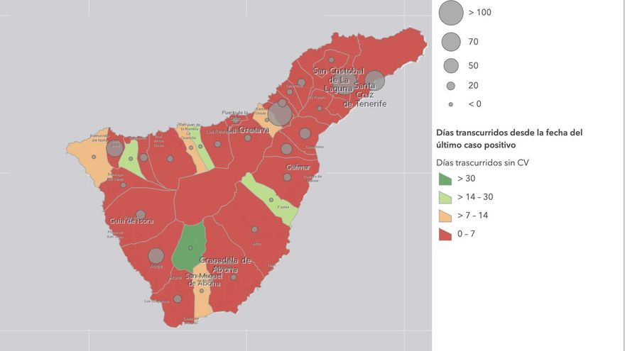 Captura del mapa infográfico de la incidencia acumulada en la isla de Tenerife