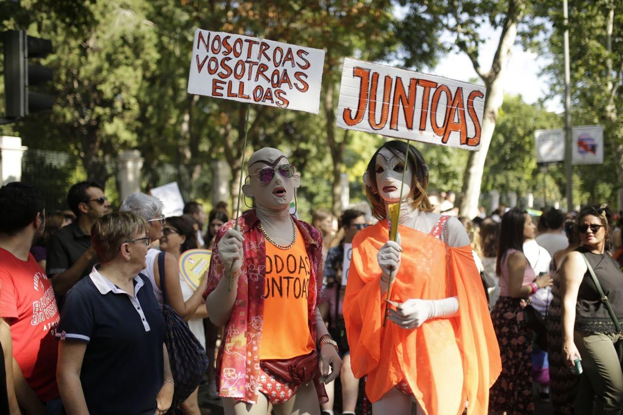 Manifestantes durante la marcha del Orgullo en Madrid.