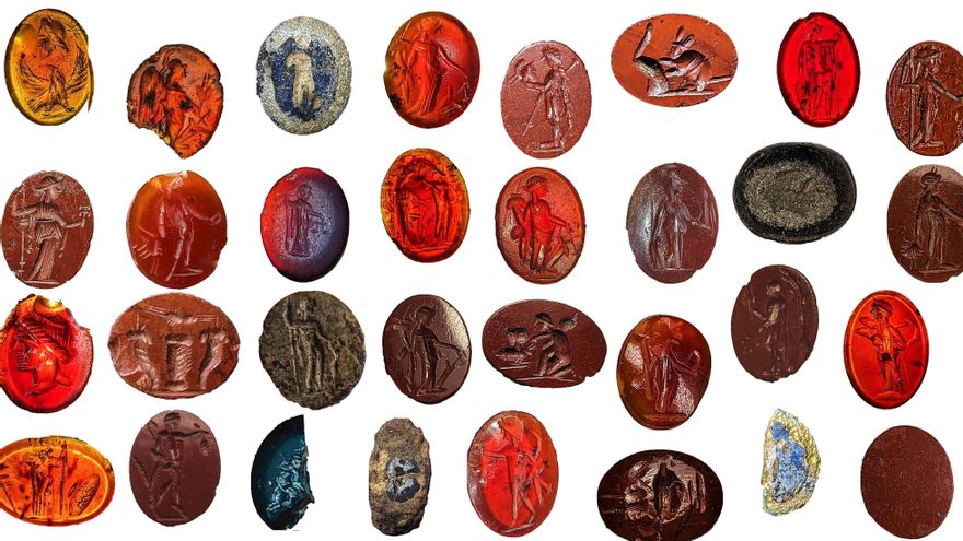 Algunos de los intaglios hallados en los baños de Carlisle, en Inglaterra