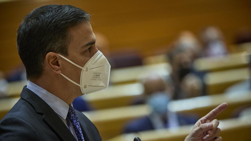 El presidente del Gobierno, Pedro Sánchez, interviene durante un sesión de control al Gobierno en el Senado