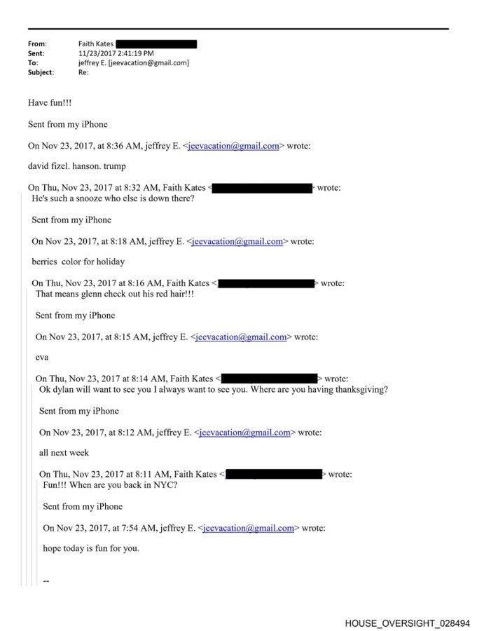 Mail de Esptein sobre la cena de Acción de Gracias con Trump.