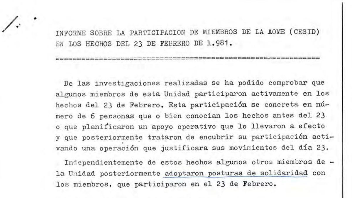Un informe del servicio de inteligencia detalla la "participación activa" de seis de sus agentes en el 23F