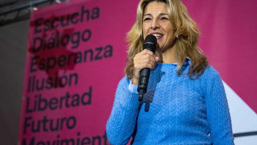 La vicepresidenta segunda del Gobierno y ministra de Trabajo y Economía Social, Yolanda Díaz, durante el acto que ha celebrado hoy miércoles en Logroño, presentando su proyecto "Sumar".- EFE/Raquel Manzanares.