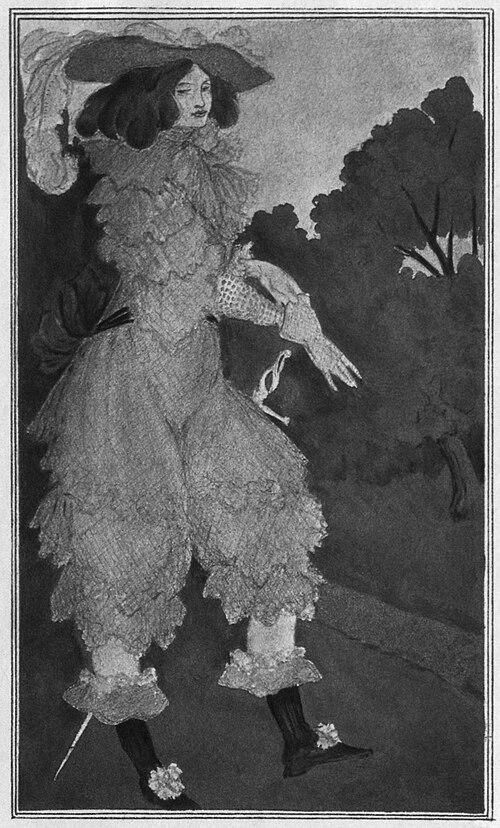 Un dibujo de Mademoiselle de Maupin creado por Aubrey Beardsley en 1897.