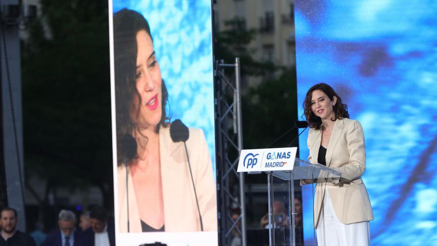 La presidenta de la Comunidad de Madrid y candidata a la reelección, Isabel Díaz Ayuso, interviene durante el acto de apertura de campaña del PP de Madrid.