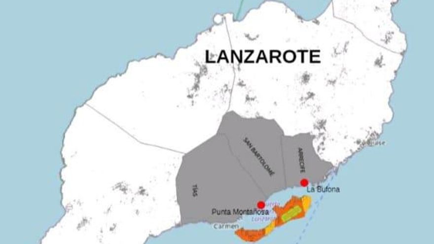 Mapa de la localización de las 56 jaulas marinas que Yaizatún pretende instalar en el litoral de Lanzarote