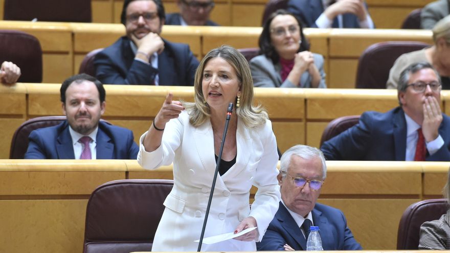 La portavoz del Partido Popular en el Senado, Alicia García Rodríguez, interviene durante una sesión de control al Gobierno, en el Senado, a 12 de marzo de 2024, en Madrid (España). El presidente del Gobierno comparece por primera vez esta legislatura en