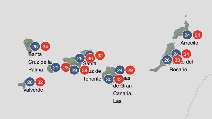 Temperaturas máximas y mínimas esperadas en Canarias para el próximo viernes 11 de agosto