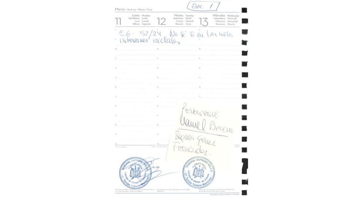 Post it con las anotaciones del restaurante de Manuel Becerra y Begoña Gómez.