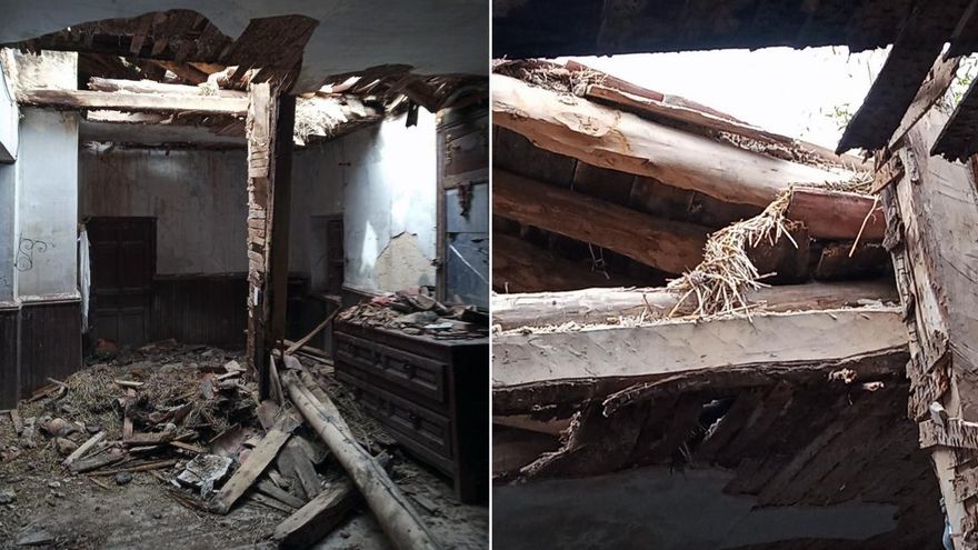 Estado de deterioro en el que se encuentra el interior de la ermita de La Monjía