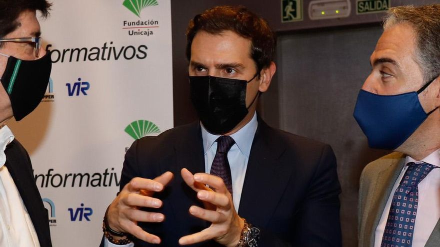 Albert Rivera, acompañado de Juan Marín y el consejero de Presidencia de la Junta, Elías Bendodo, en Málaga
