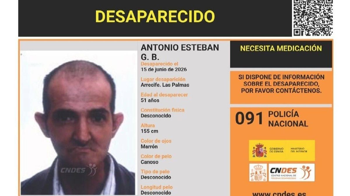 La Policía Nacional pide ayuda para encontrar a un hombre desaparecido en Lanzarote