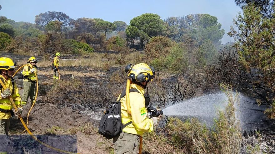 La Junta da por estabilizado el incendio en Doñana y minimiza la gravedad de su impacto en el parque