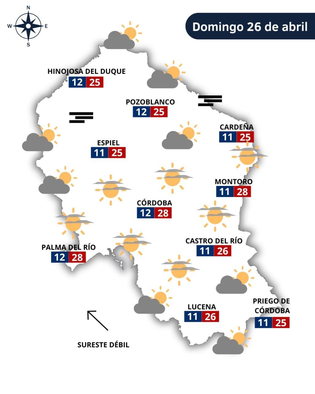 El tiempo en Córdoba el domingo 26 de abril
