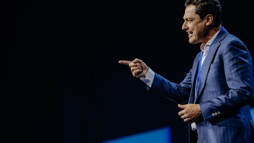 El presidente de la Junta de Andalucía y candidato del PP de Andalucía a la reelección, Juanma Moreno