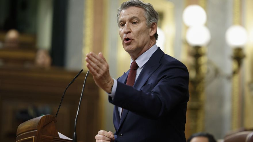 El líder del PP, Alberto Núñez Feijóo, durante su intervención este miércoles en el pleno del Congreso.