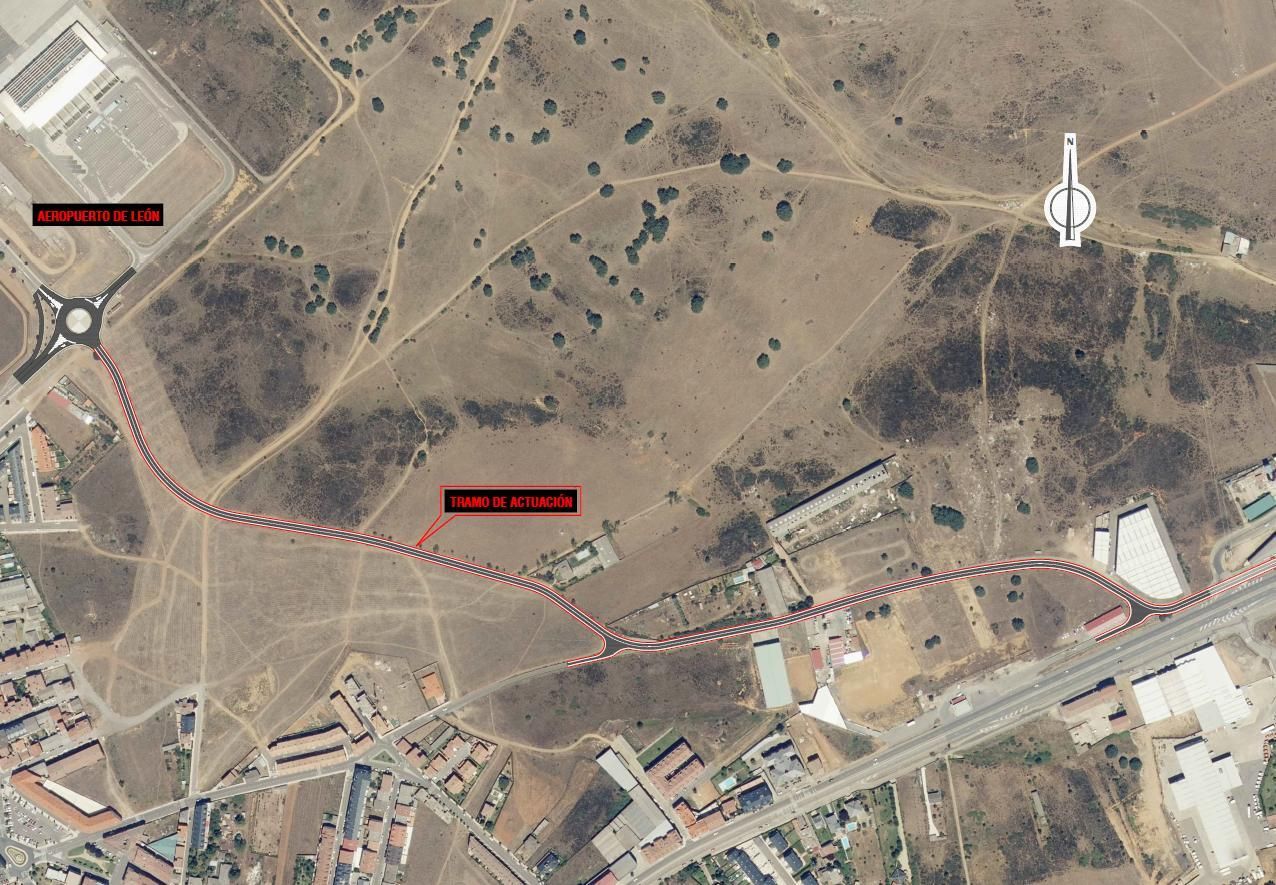 El nuevo acceso al aeropuerto que propone la Diputación desde el Polígono de Trobajo del Camino.