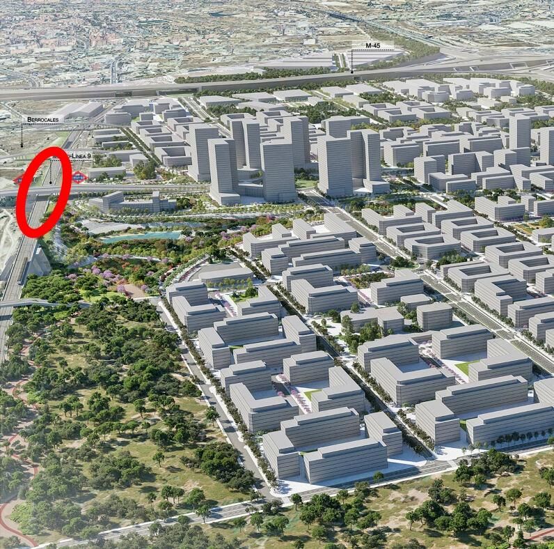 Recreación de Los Ahijones y zona aproximada de construcción de la parada de Metro