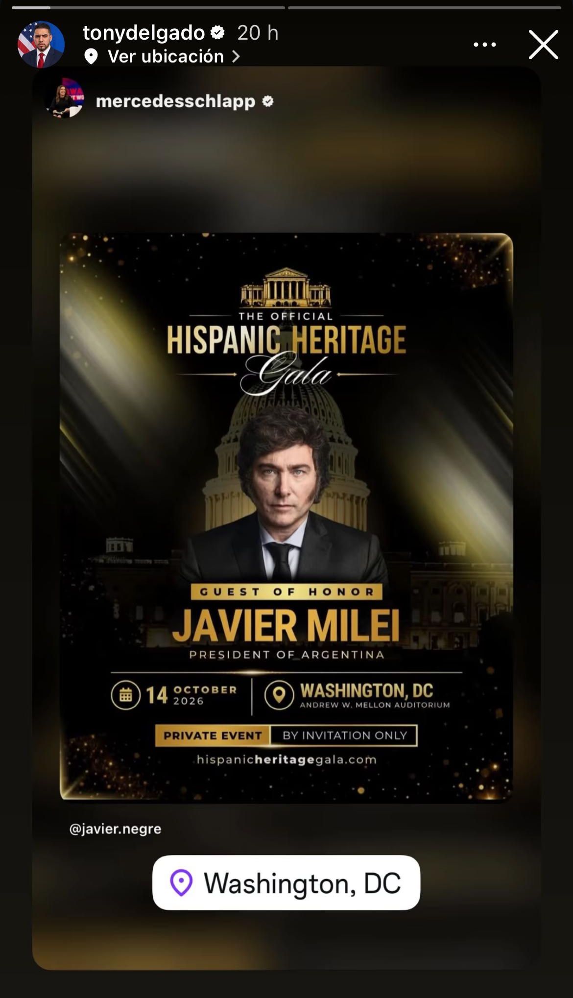 Tony Delgado subió una historia en su Instagram esta semana promocionando el evento con Milei.