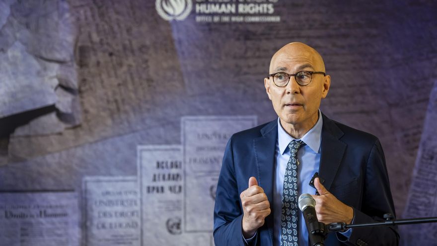 El Alto Comisionado de la ONU para los Derechos Humanos, Volker Turk, habla con los medios en la Oficina del Alto Comisionado de las Naciones Unidas para los Derechos Humanos (ACNUDH) Palais Wilson, en Ginebra, Suiza, 10 de junio de 2026. (Suiza, Ginebra) EFE/EPA/MARTIAL TREZZINI
