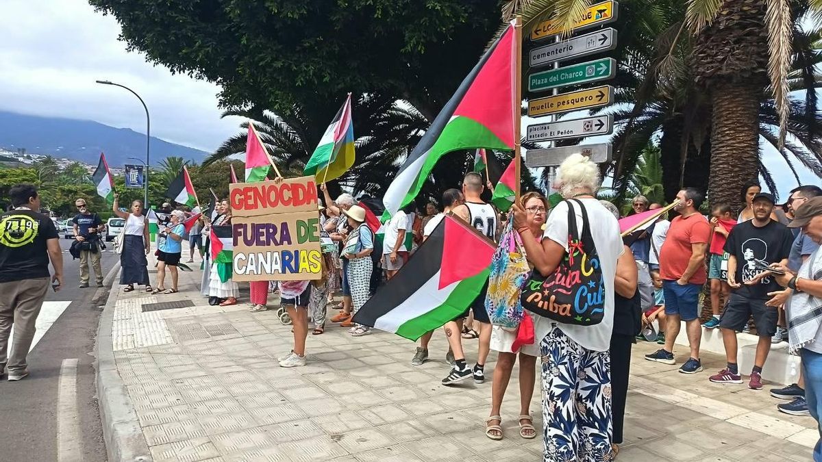 Protesta por la participación de Israel en el mundial júnior de waterpolo femenino en Tenerife. FOTO: Álvaro Morales