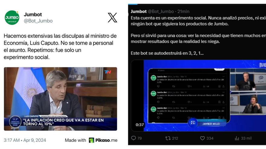 El "Jumbo Bot" que citaban Milei y Caputo para hablar de la baja de la inflación reveló que es una cuenta falsa