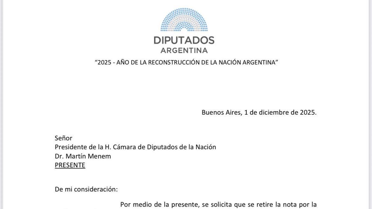 La carta de Lorena Villaverde pidiendo que retiren su renuncia de la Cámara de Diputados