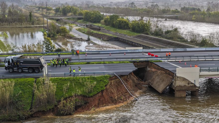 Colapsa la autovía A1 de Portugal a la altura del dique roto sobre el río Mondego