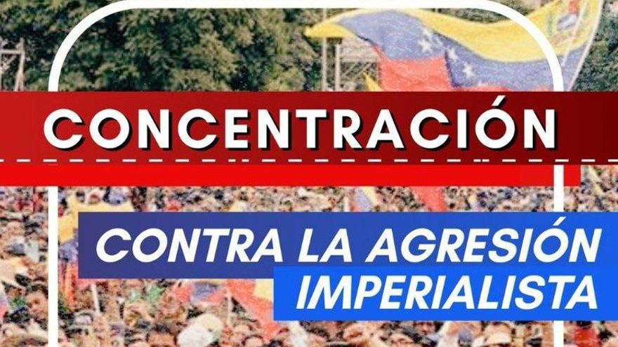 Cartel de la concentración este domingo a las 12 horas frente a la Embajada de Estados Unidos en España".