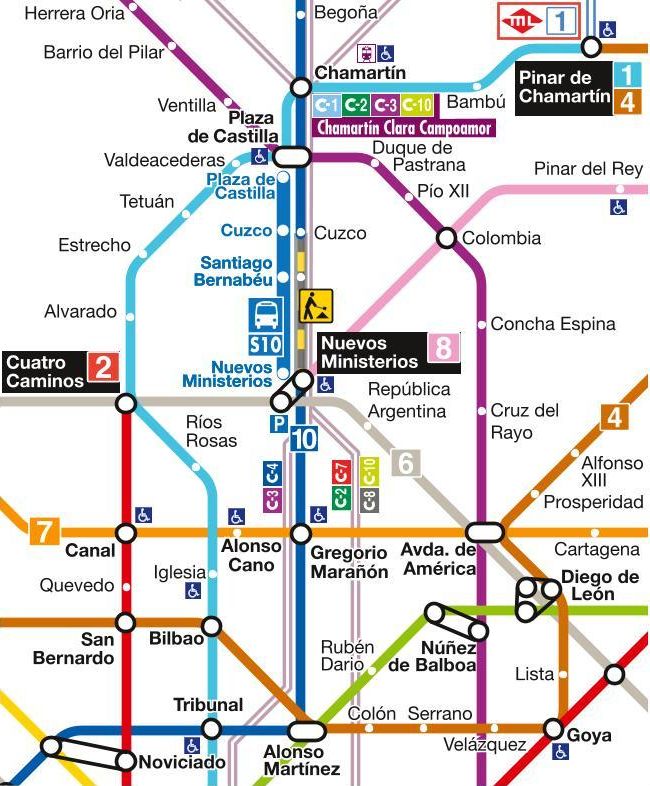 Plano del Metro de Madrid con el tramo cortado de la línea 10