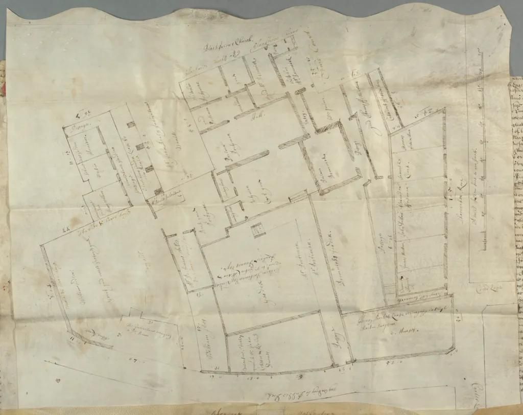 El plano de la propiedad de la parroquia de St. Ann Blackfriars en Londres.