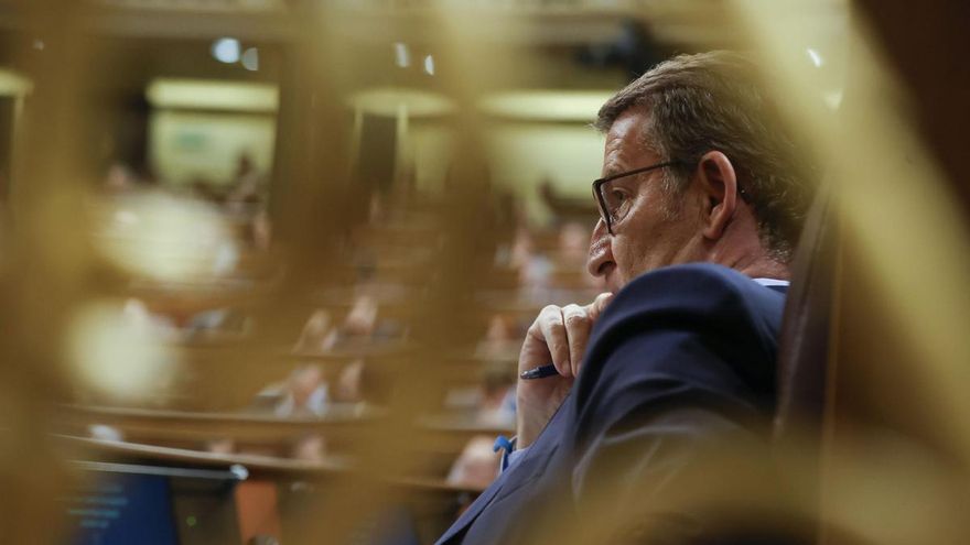 Alberto Núñez Feijóo durante el debate de investidura de Pedro Sánchez.