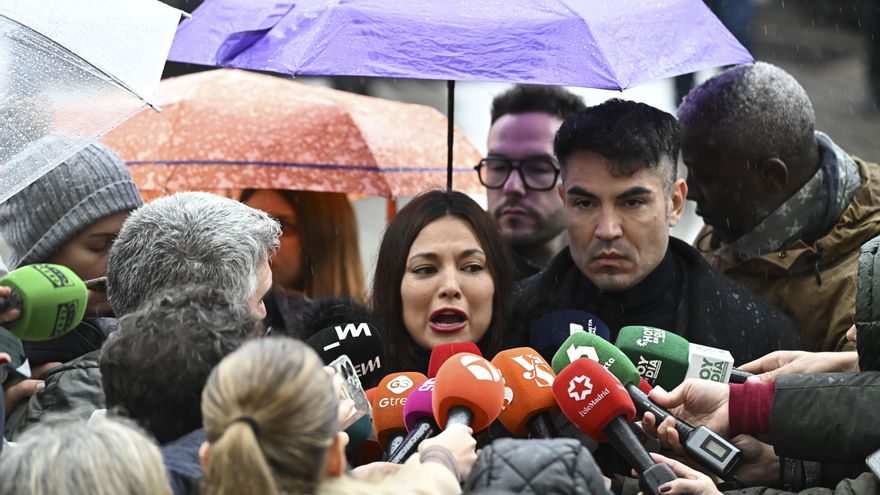 La actriz Elisa Mouliáa realiza declaraciones a la prensa a las puertas de los Juzgados de Plaza de Castilla de Madrid.EFE/ Fernando Villar