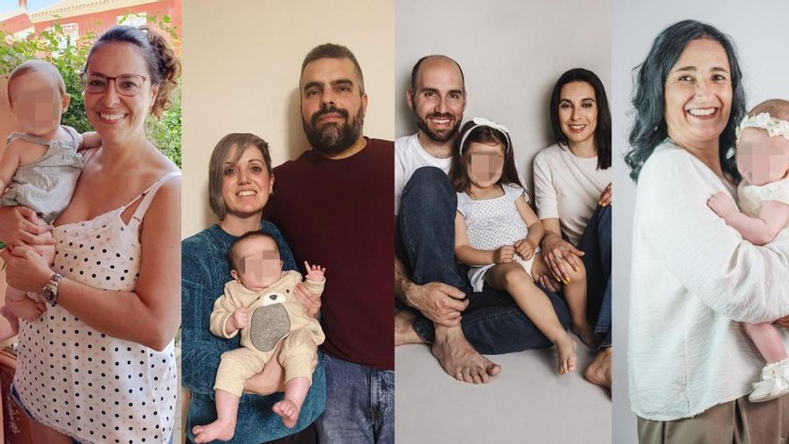 Arancha y su hijo de dos años; Vicky, Dani, y su hijo de 9 meses; Diego, Virginia, y su hija de 3 años; Carme y su hija de un año