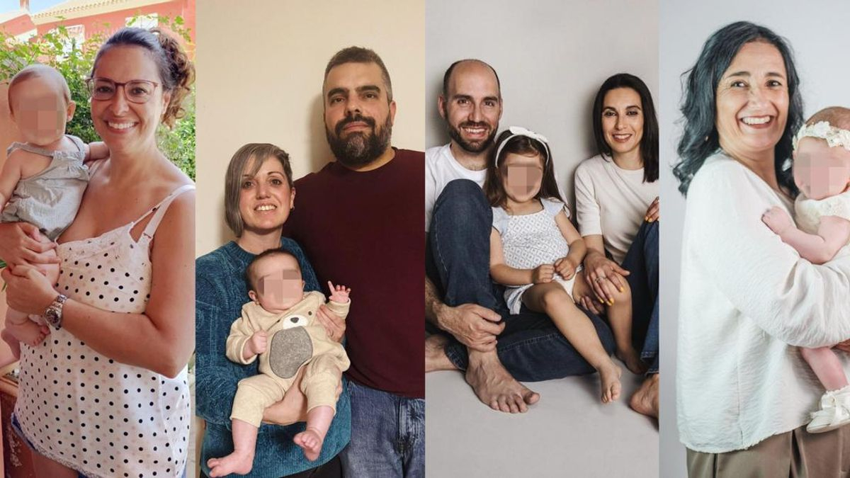 Arancha y su hijo de dos años; Vicky, Dani, y su hijo de 9 meses; Diego, Virginia, y su hija de 3 años; Carme y su hija de un año