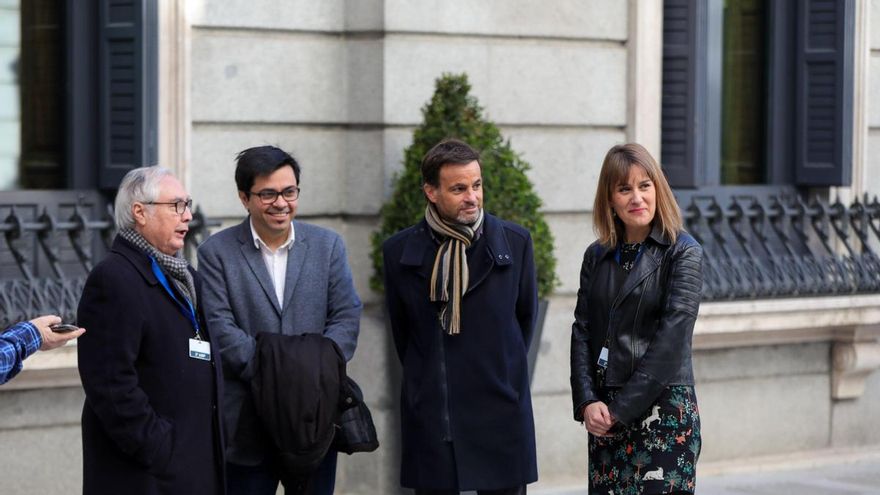 Manuel Castells, Gerardo Pisarello, Jaume Asens y Jéssica Albiach el 7 de enero de 2020