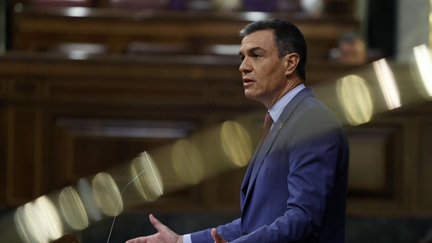 El presidente del Gobierno, Pedro Sánchez interviene durante la segunda jornada del debate sobre el Estado de la Nación este miércoles en el Congreso.